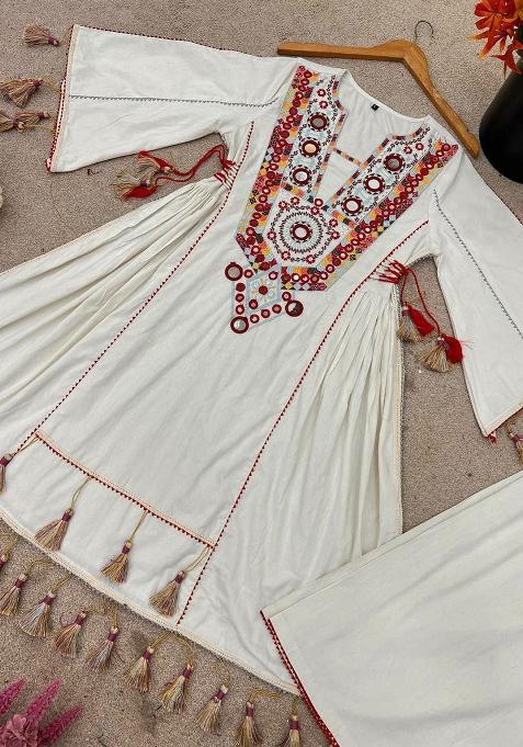 Green Embroidered Blended Sharara Set