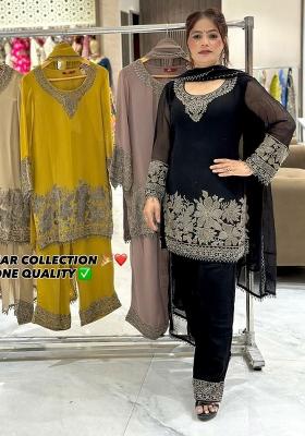 Black Embroidery Blended Kurta Set