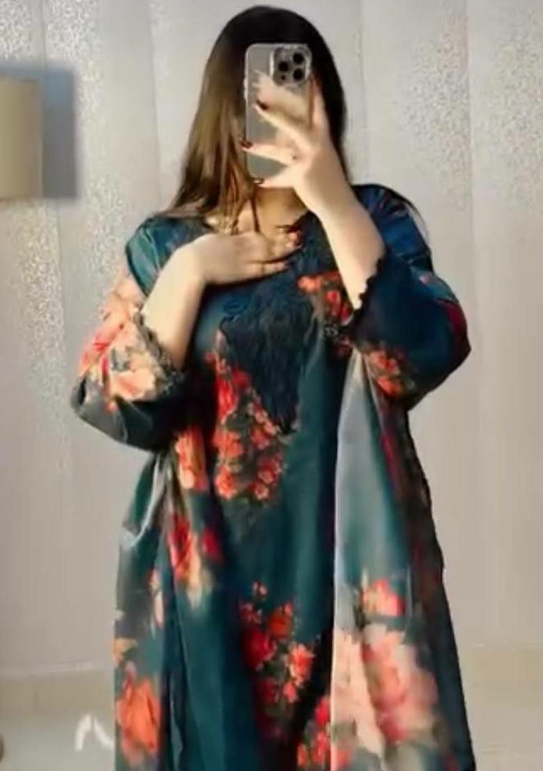 Blue Printed Blended Kurta Set - Indya