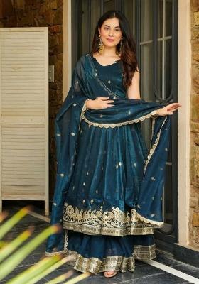 Maroon Embroidery Blended Kurta Set