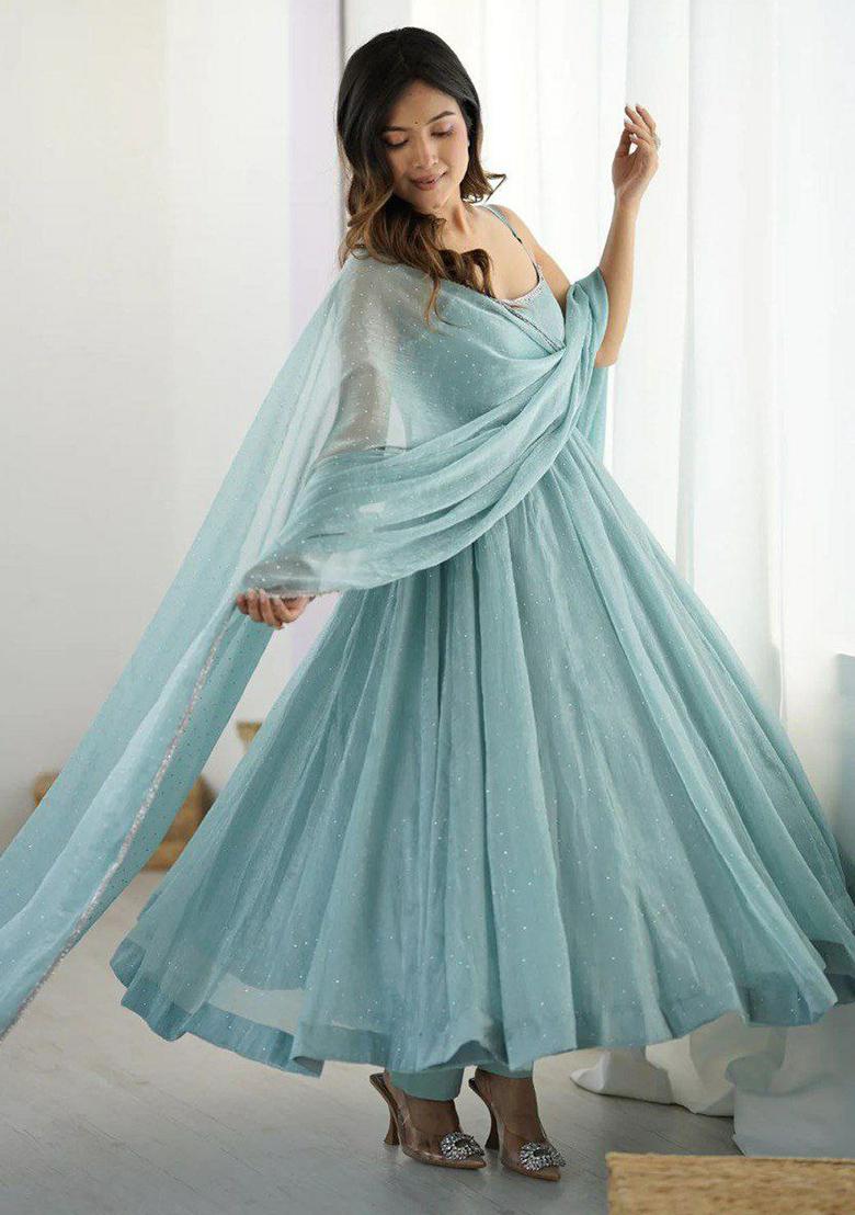 Green Solid Blended Kurta Set - Indya