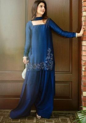 Blue Embroidery Blended Kurta Set