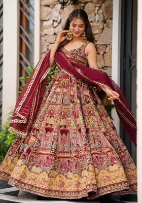 Maroon Embroidery Blended Kurta Set