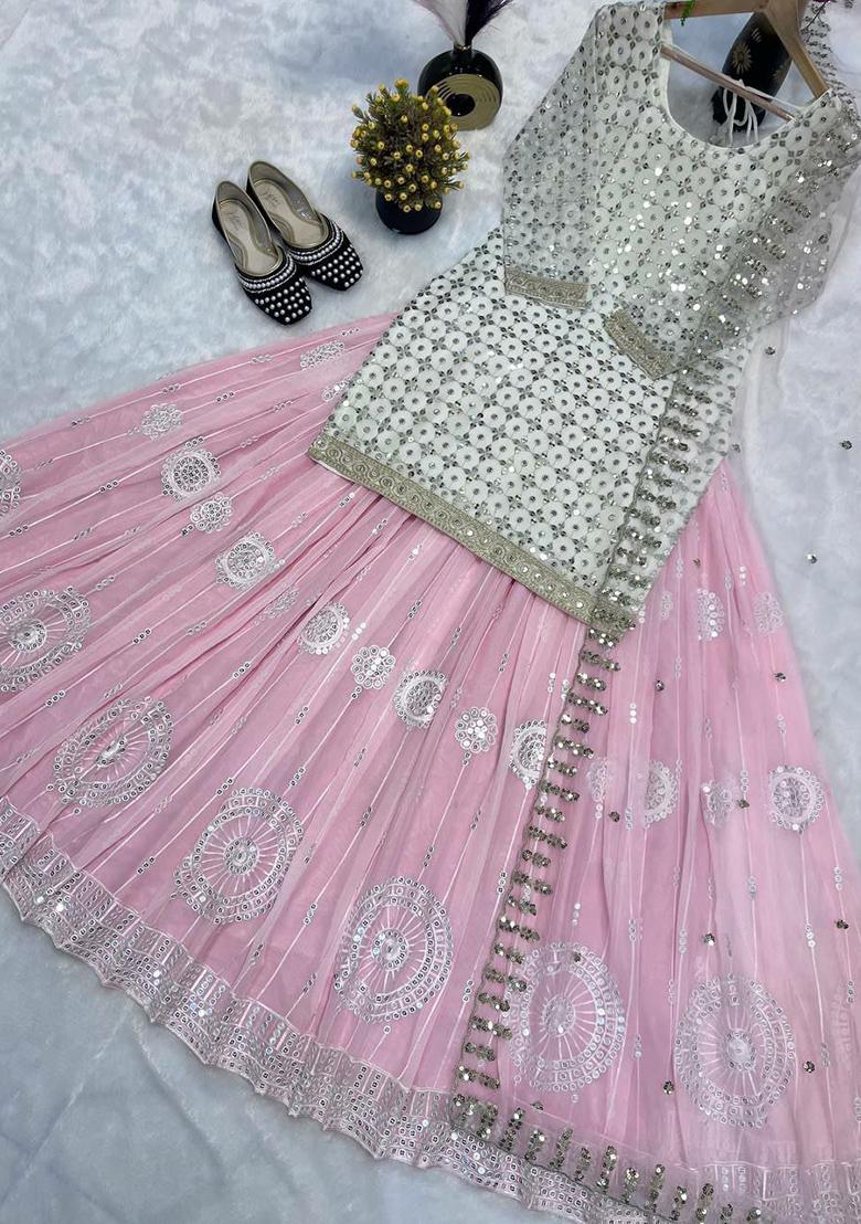 White Embroidery Blended Kurta Set - Indya