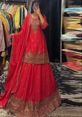 Green Embroidery Blended Kurta Set