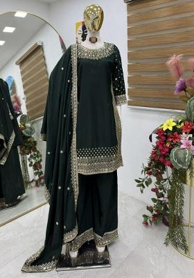 Green Embroidery Blended Kurta Set