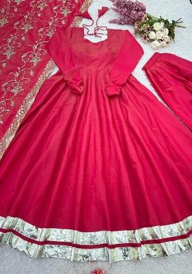 Red Solid Blended Kurta Set