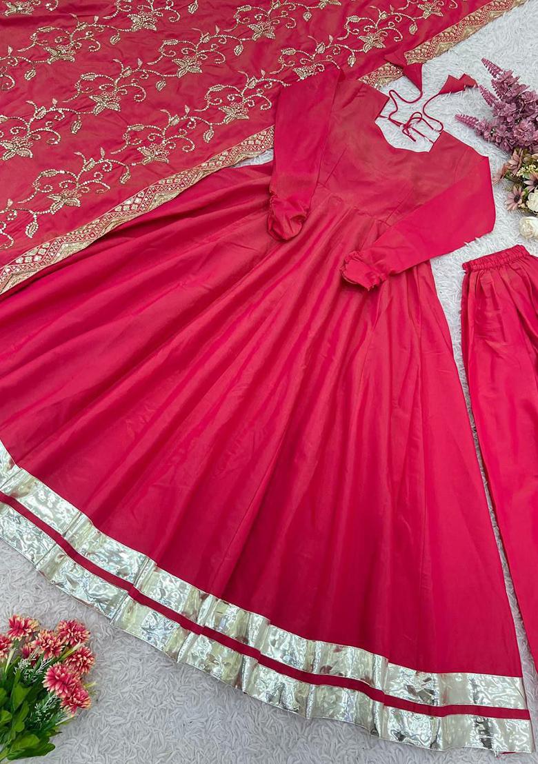 Red Solid Blended Kurta Set - Indya