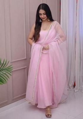 Pink Solid Blended Kurta Set