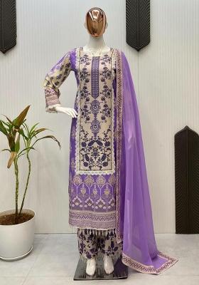 White Printed Blended Kurta Set