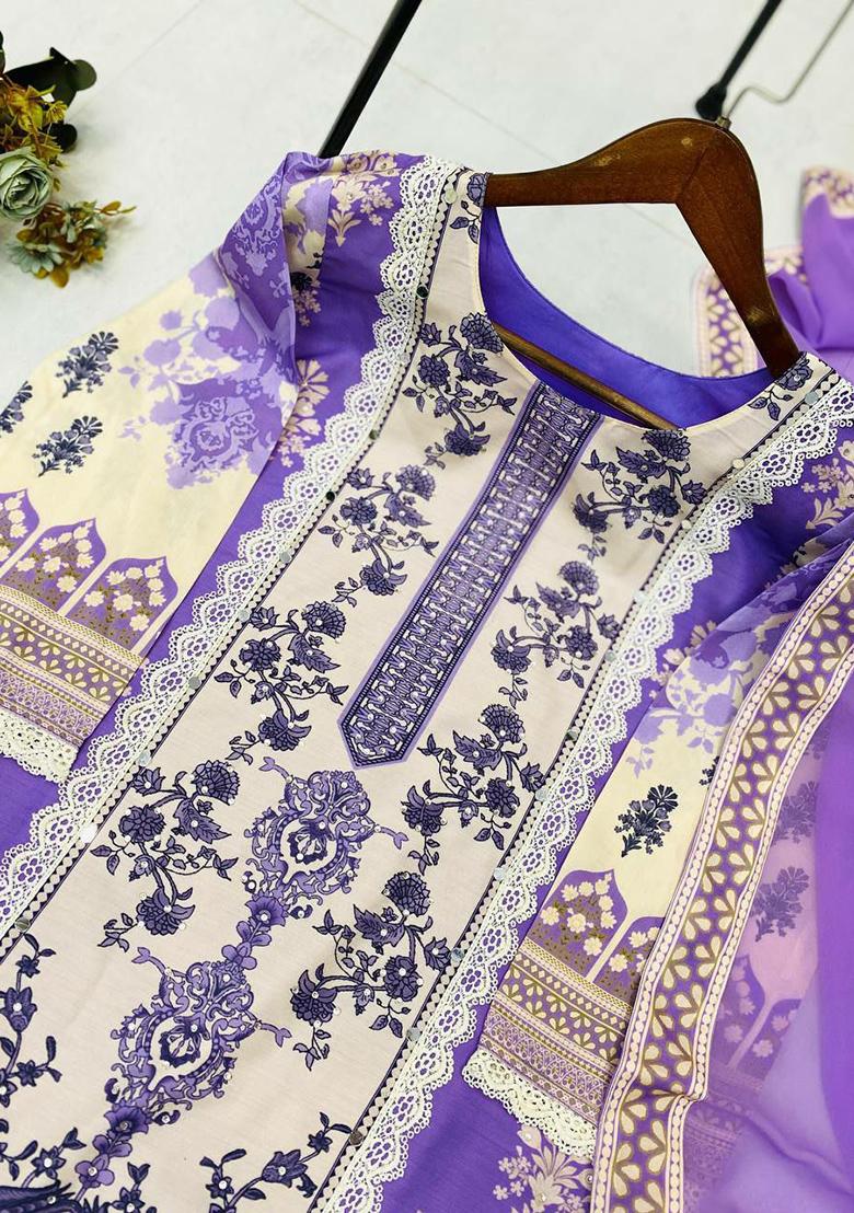 White Printed Blended Kurta Set - Indya