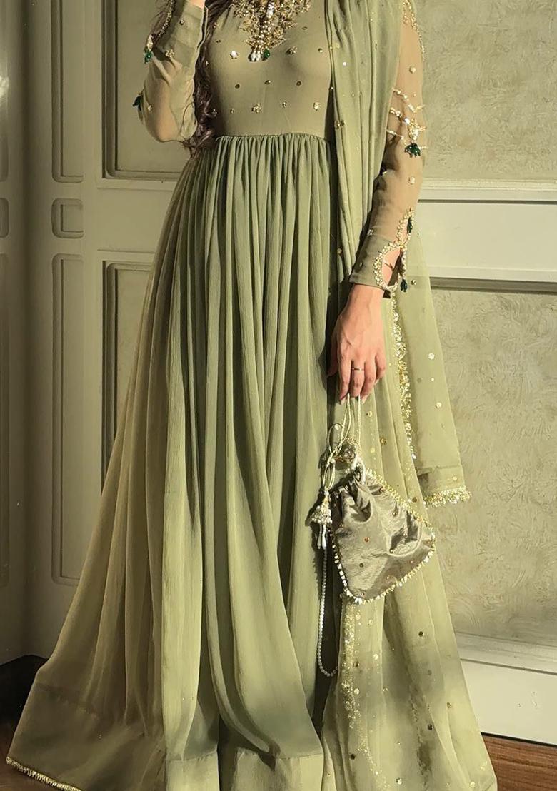 Green Solid Blended Kurta Set - Indya
