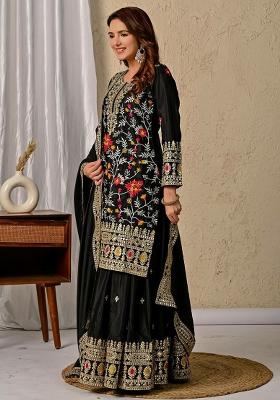 Black Embroidery Blended Kurta Set