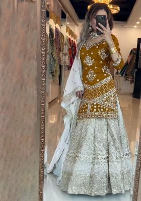 Yellow Embroidery Blended Kurta Set