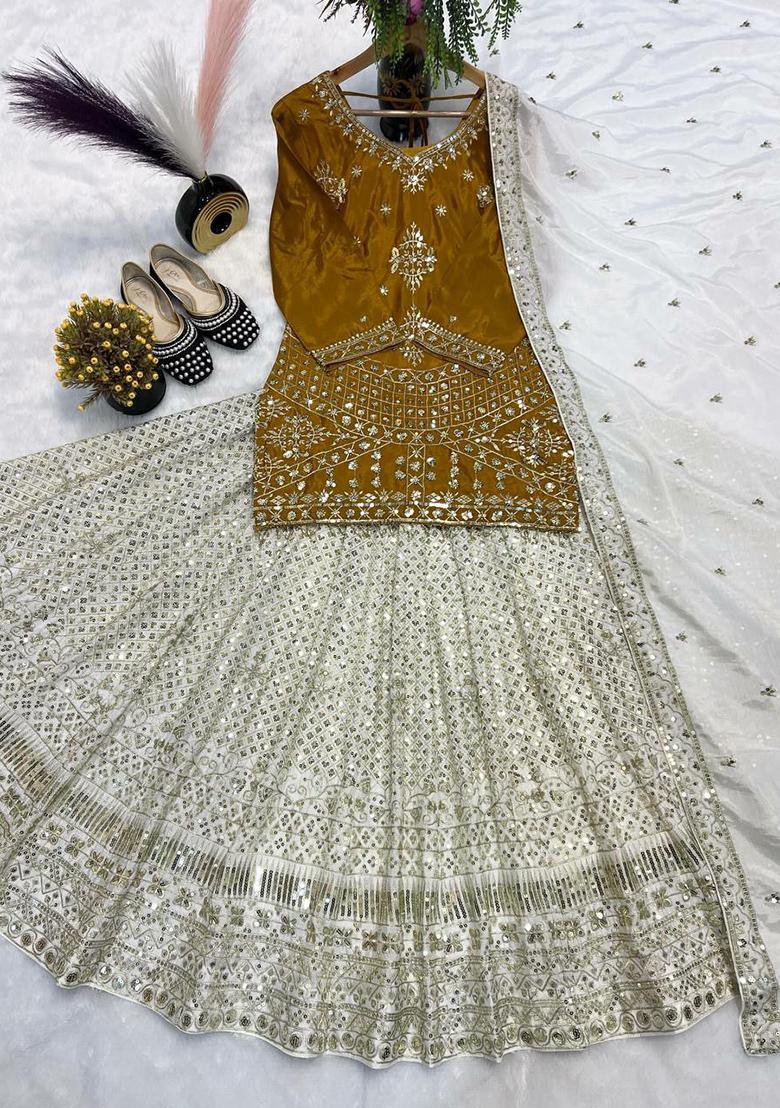 Yellow Embroidery Blended Kurta Set - Indya