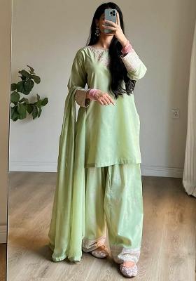 Green Embroidery Blended Kurta Set