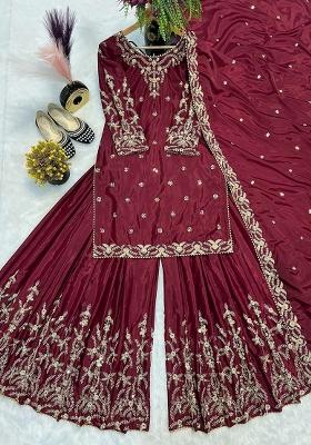 Blue Embroidery Blended Kurta Set