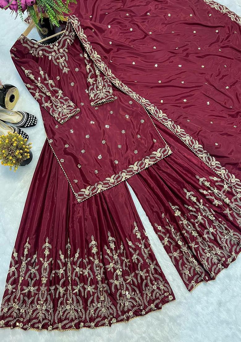 Blue Embroidery Blended Kurta Set - Indya