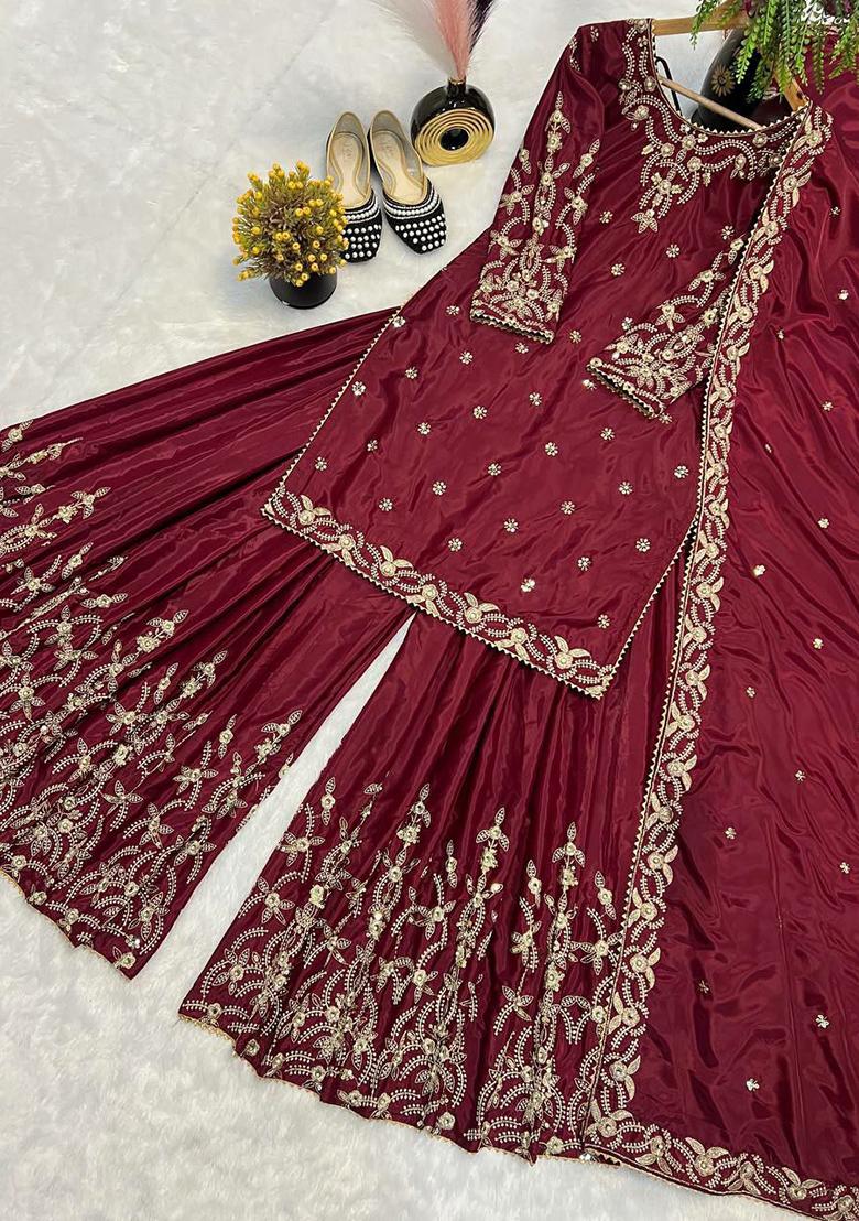 Blue Embroidery Blended Kurta Set - Indya