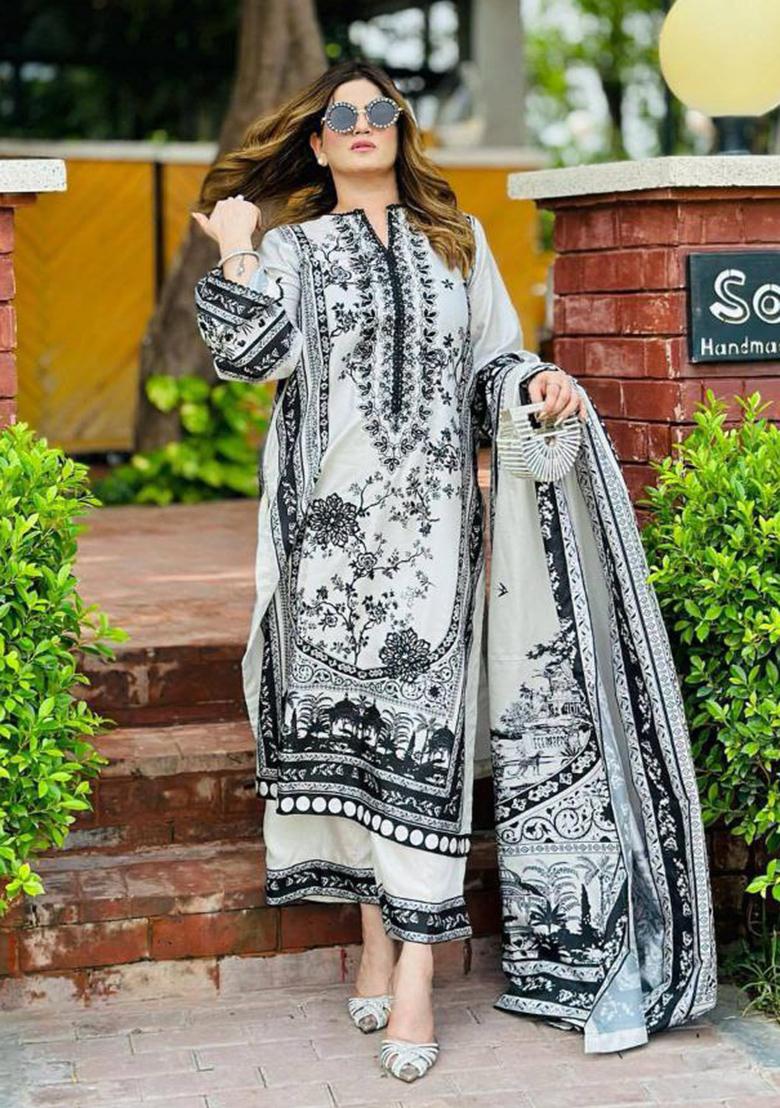White Embroidery Blended Kurta Set - Indya