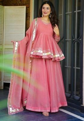 Red Solid Blended Kurta Set