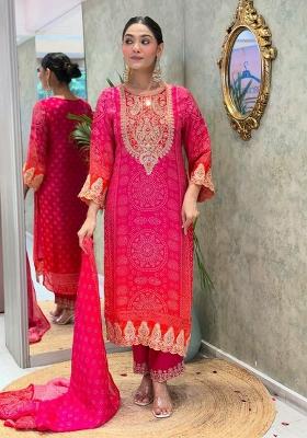 Purple Printed Blended Kurta Set