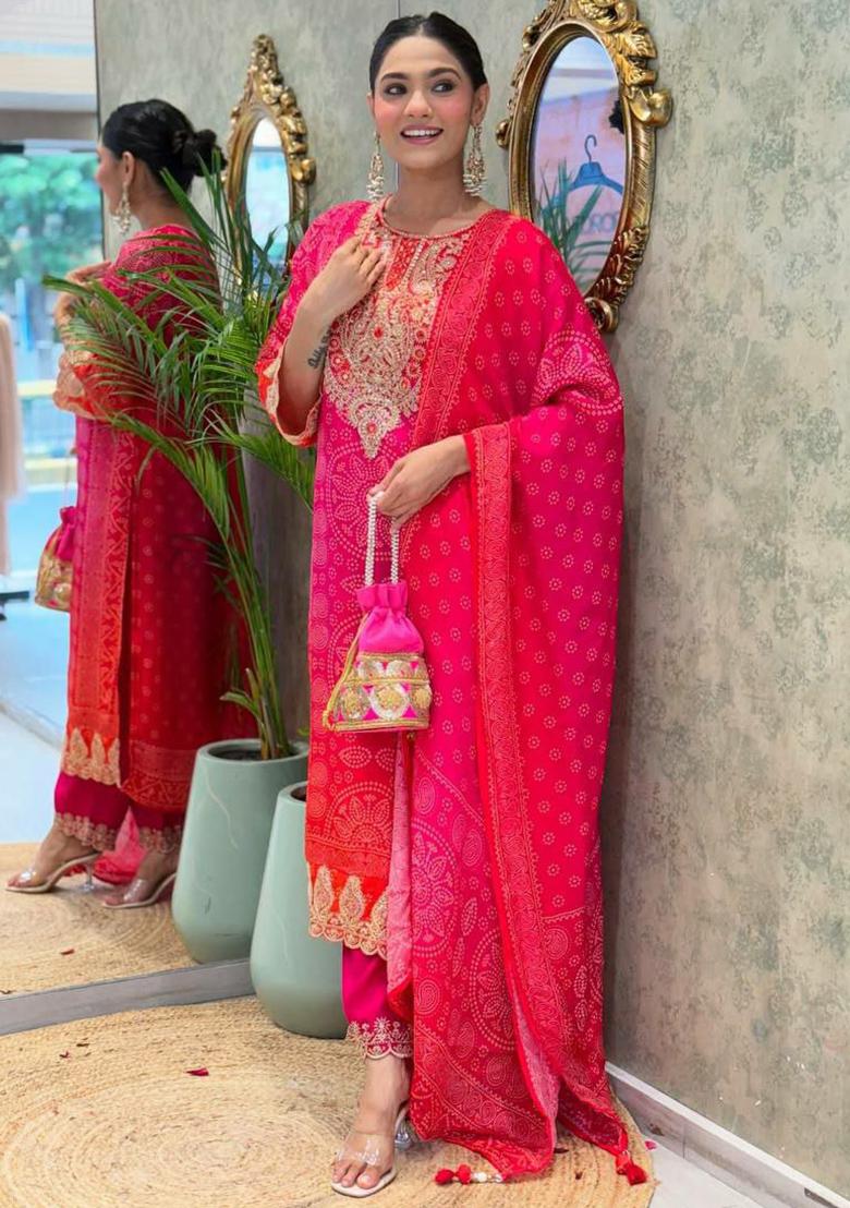 Purple Printed Blended Kurta Set - Indya