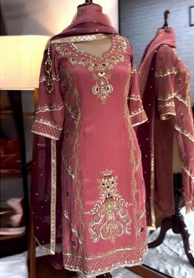 Red Embroidery Blended Kurta Set