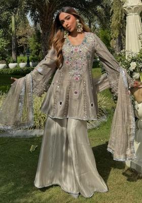 White Embroidery Blended Kurta Set