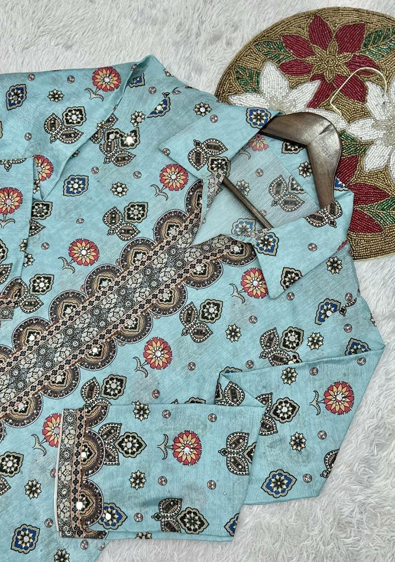 Orange Printed Blended Kurta Set - Indya