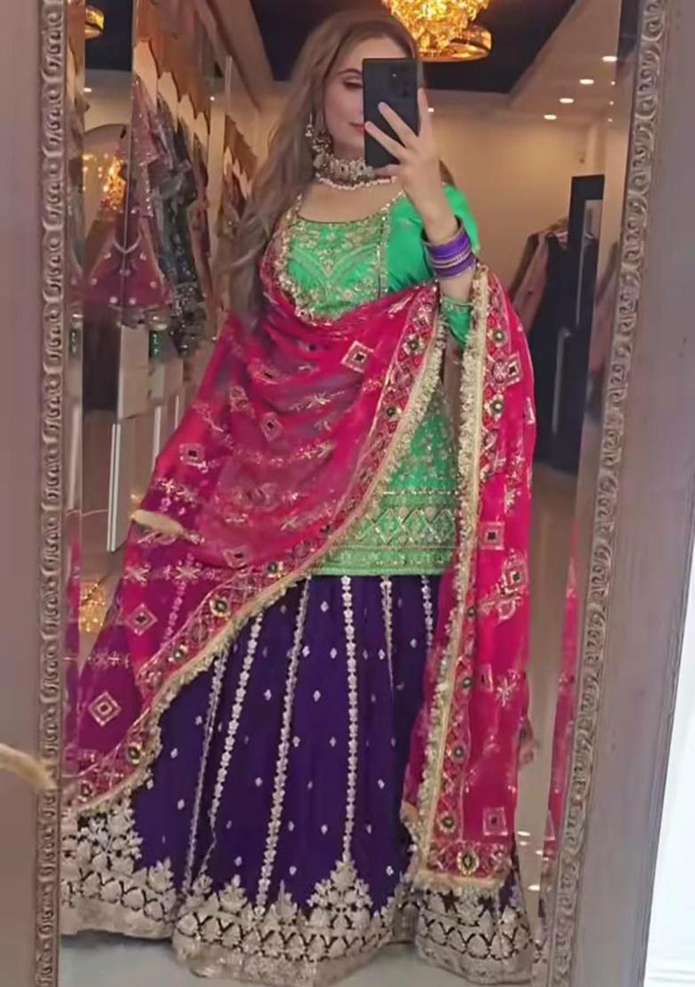 Blue Embroidery Blended Kurta Set - Indya