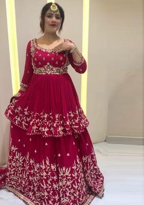 Red Embroidery Blended Kurta Set