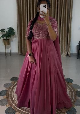 Pink Embroidery Blended Kurta Set