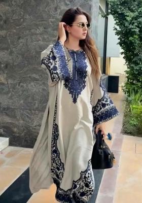 Cream Embroidery Blended Kurta Set