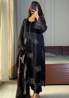 Black Solid Blended Kurta Set