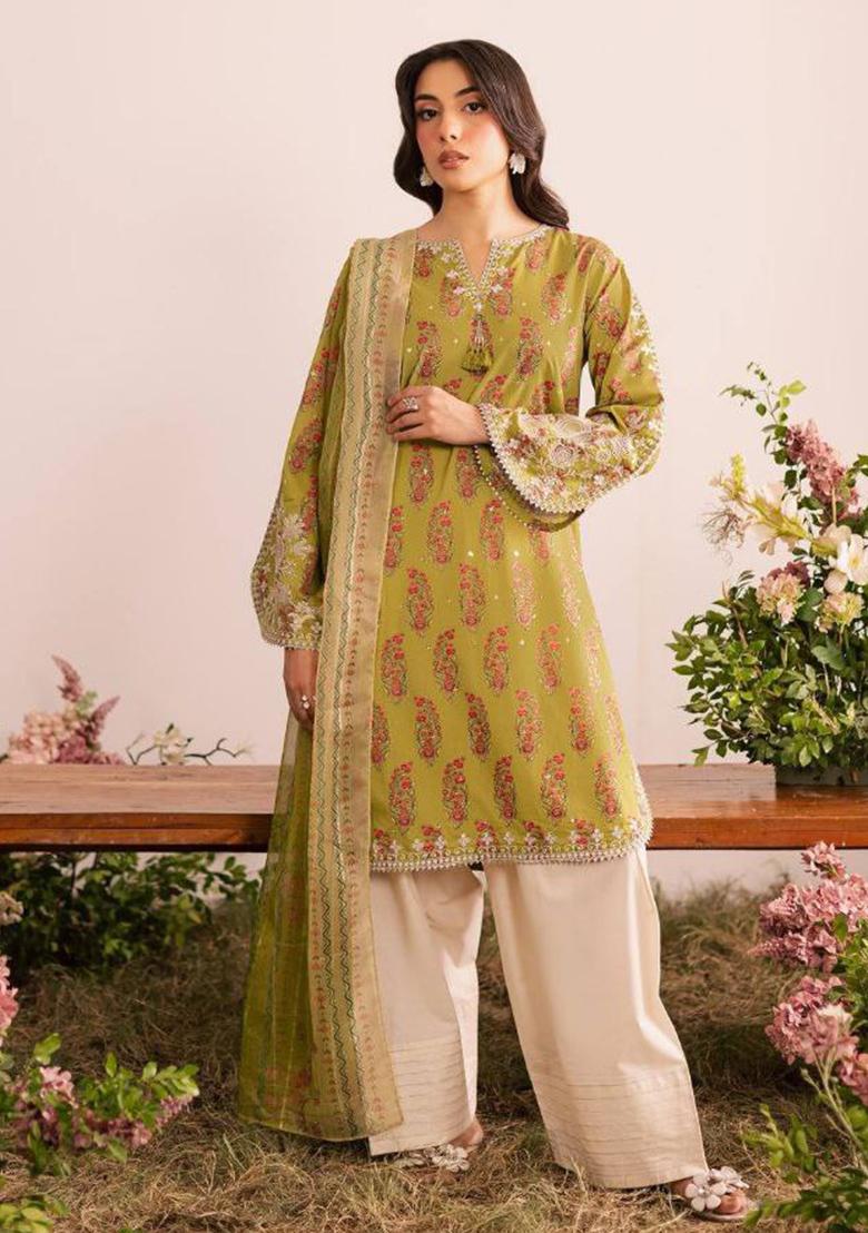 Yellow Embroidery Blended Kurta Set - Indya