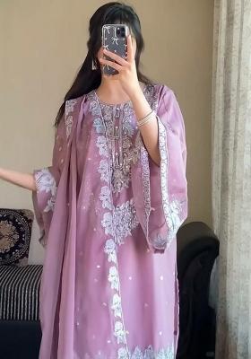 Pink Embroidery Blended Kurta Set