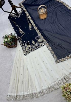 Blue Embroidery Blended Kurta Set