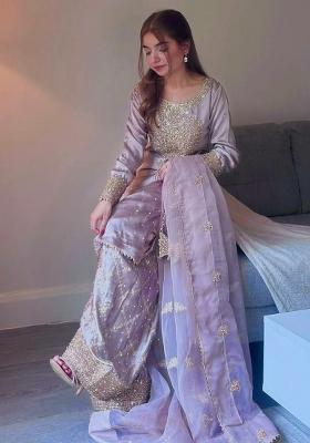 Lavender Embroidery Blended Kurta Set