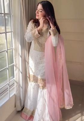 White Embroidery Blended Kurta Set