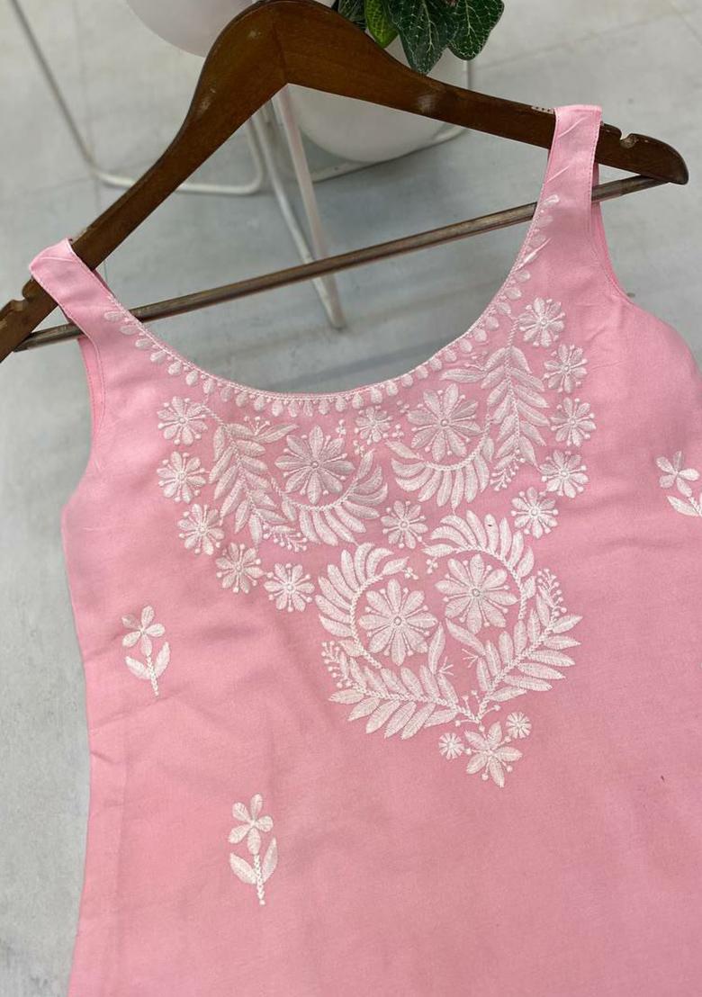 Yellow Embroidery Blended Kurta Set - Indya