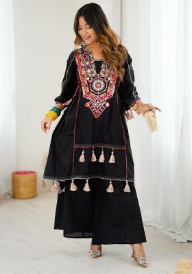 Black Embroidery Blended Kurta Set
