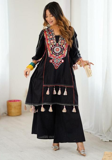 Black Embroidery Blended Kurta Set