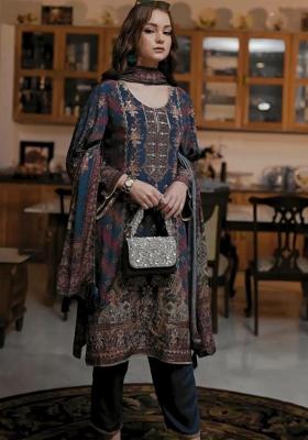 Blue Printed Blended Kurta Set