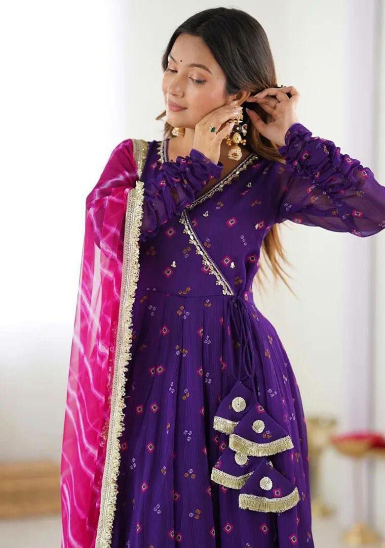 Blue Printed Blended Kurta Set - Indya