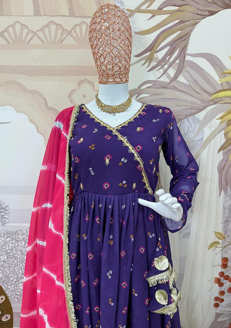 Blue Printed Blended Kurta Set - Indya