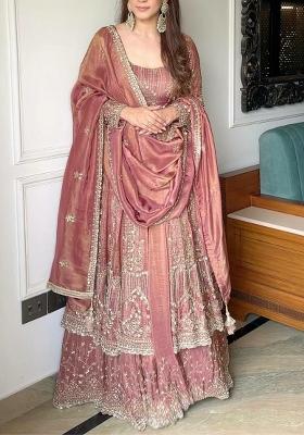 Pink Embroidery Blended Kurta Set