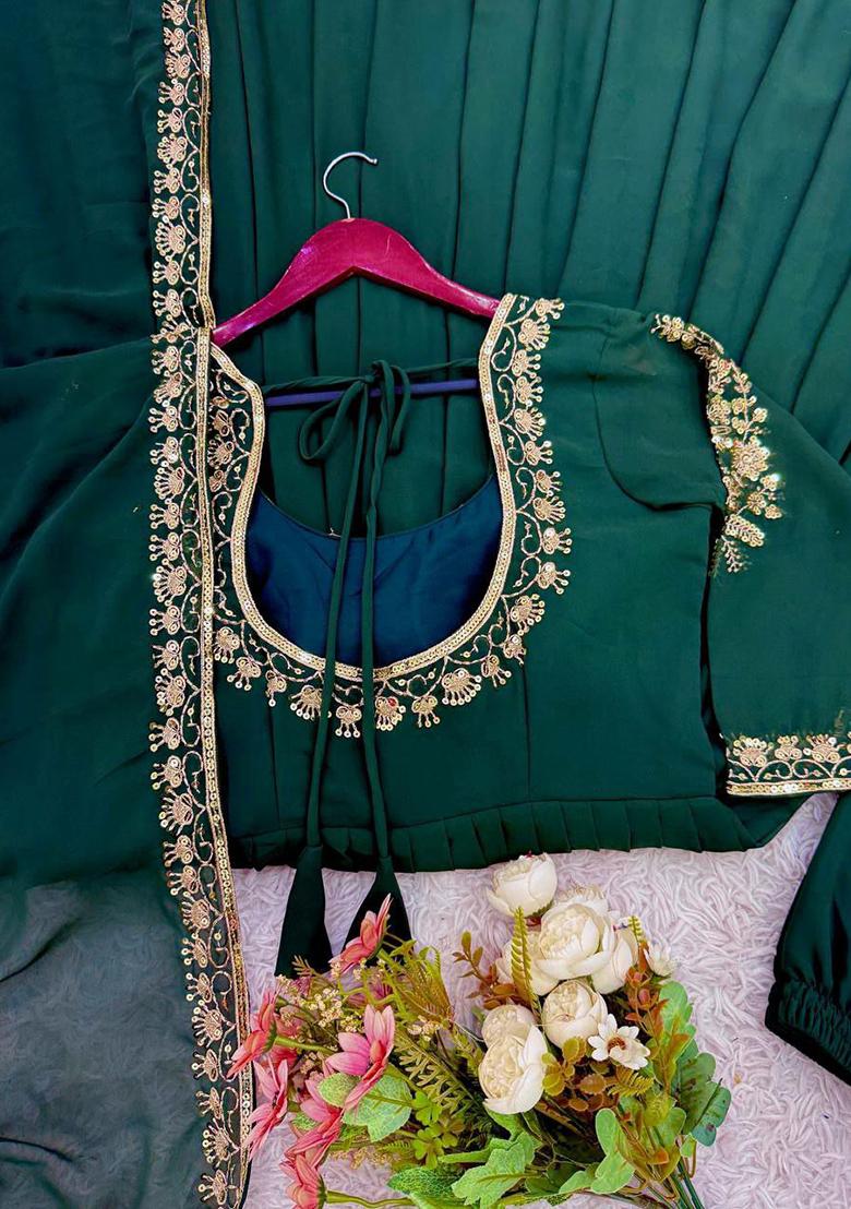 Green Solid Blended Kurta Set - Indya