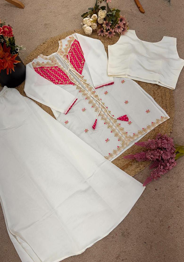 White Solid Blended Kurta Set - Indya