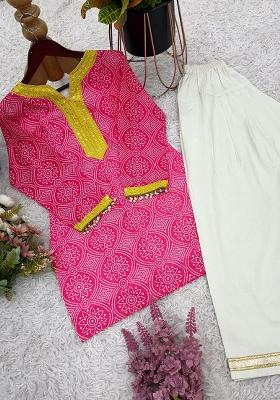 Pink Printed Blended Kurta Set